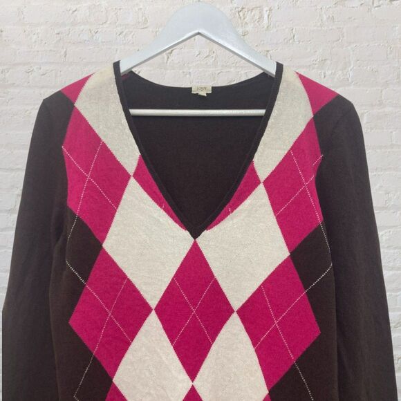 J.Crew Argyle Wool/Cashmere Sweater L - Picture 4 of 13